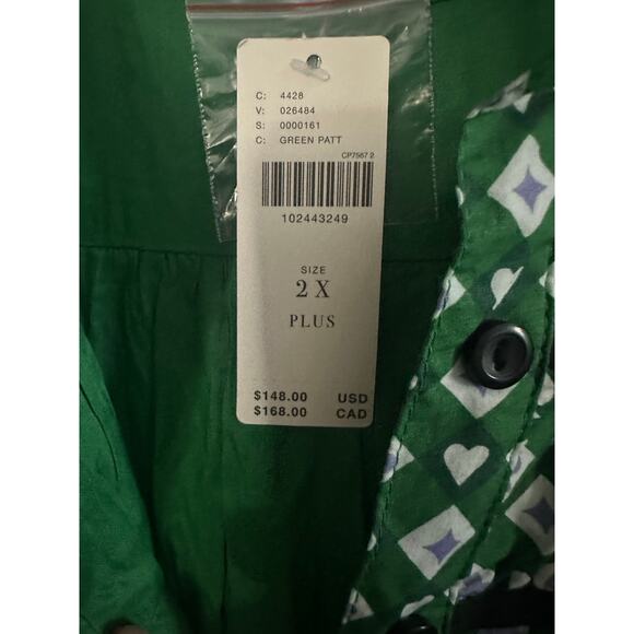 ANTHROPOLOGIE Maeve The Leandra Shirred Yoke Mini Dress Green Motif - Sz 2X NWT - Picture 6 of 6
